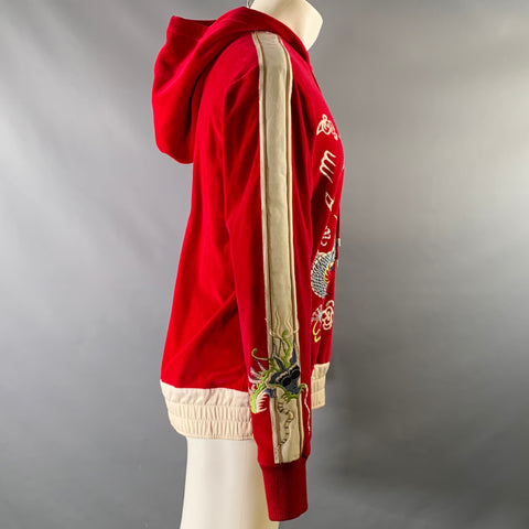 GUCCI Size M Red Cream Cotton Hooded Sweatshirt