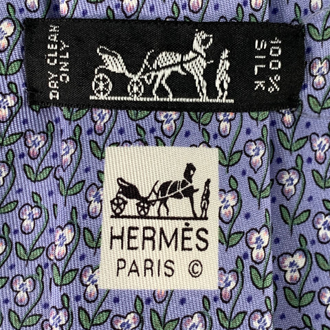 HERMES Blue Lavender Floral Silk Tie