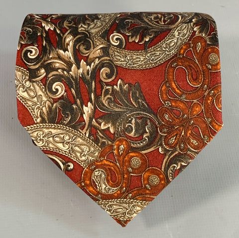 GIANFRANCO FERRE Burgundy Gold Baroque Silk Tie