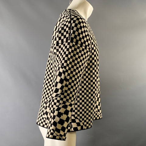 OFF-WHITE Size S Black White Knit Checkered Pull On Sweater