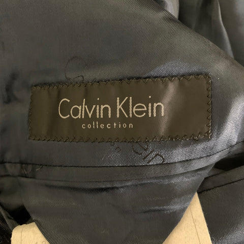 CALVIN KLEIN Size 44 Navy Wool Peak Lapel 3 Piece Tuxedo