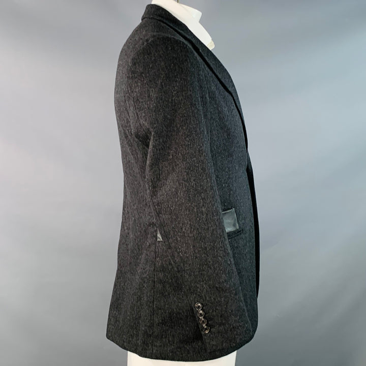 HERMES Size 42 Grey Heather Wool Lamb Leather Notch Lapel Sport Coat