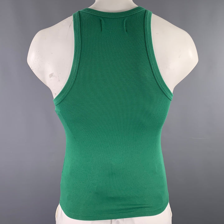 BUDRO Size L Green Cream Logo Cotton Blend Tank Top