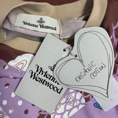 VIVIENNE WESTWOOD Size M Brown Lavender Print Cotton Crew Neck T-shirt