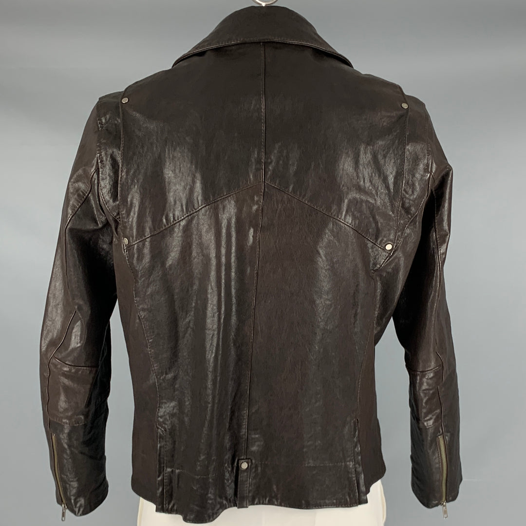 COLE HAAN Size L Brown Leather Motorcycle Jacket