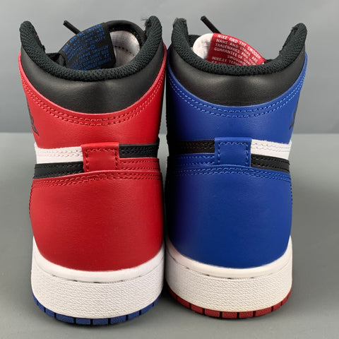 NIKE Size 6Y Black Red & Blue Color Block Leather High Top Sneakers