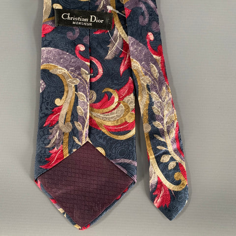 CHRISTIAN DIOR Navy Red Geometric Silk Tie
