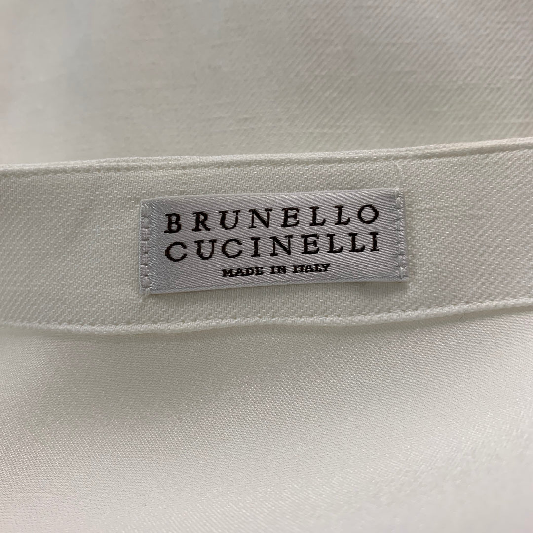 BRUNELLO CUCINELLI Size S White Brown Viscose Linen Belted Dress