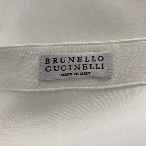 BRUNELLO CUCINELLI Taille S Robe ceinturée en lin viscose marron blanc