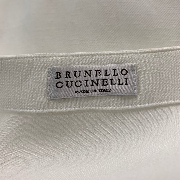 BRUNELLO CUCINELLI Size S White Brown Viscose Linen Belted Dress