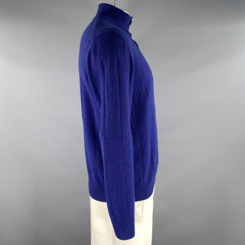 BRIONI Size L Blue Knit Cashmere Henley knit Pullover