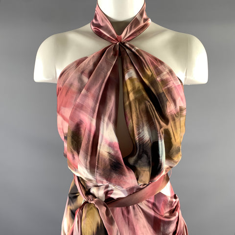 BADGLEY MISCHKA Size 4 Pink Mauve Polyester Spandex Brush Strokes Halter Dress