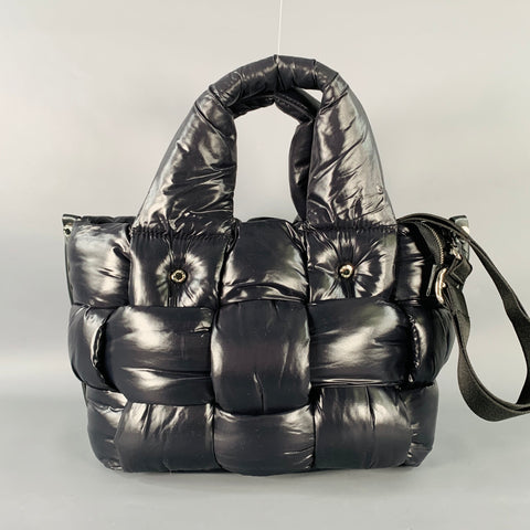 ROBERTA GANDOLFI Medium Black Puffy Quilted Nylon Woven Tote Handbag