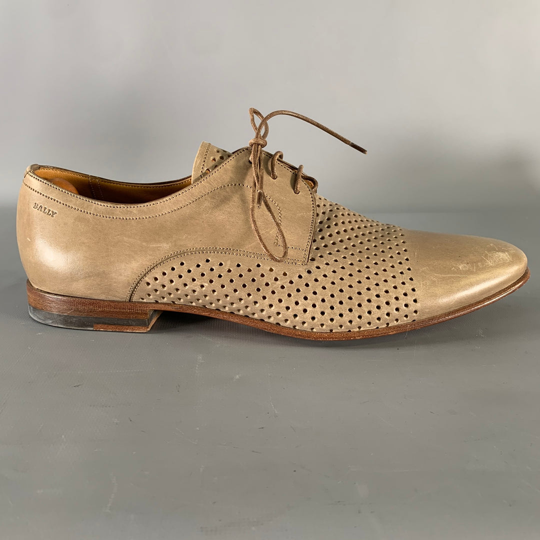 BALLY Size 9 Beige Perforated Leather Cap Toe Lace Up Shoes