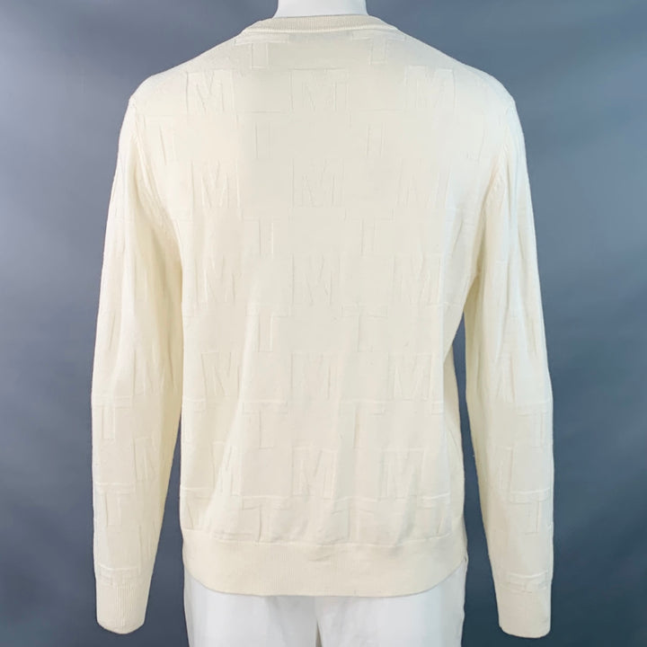 MR TURK Size XL Cream Monogram Merino Wool Crew Neck Pullover