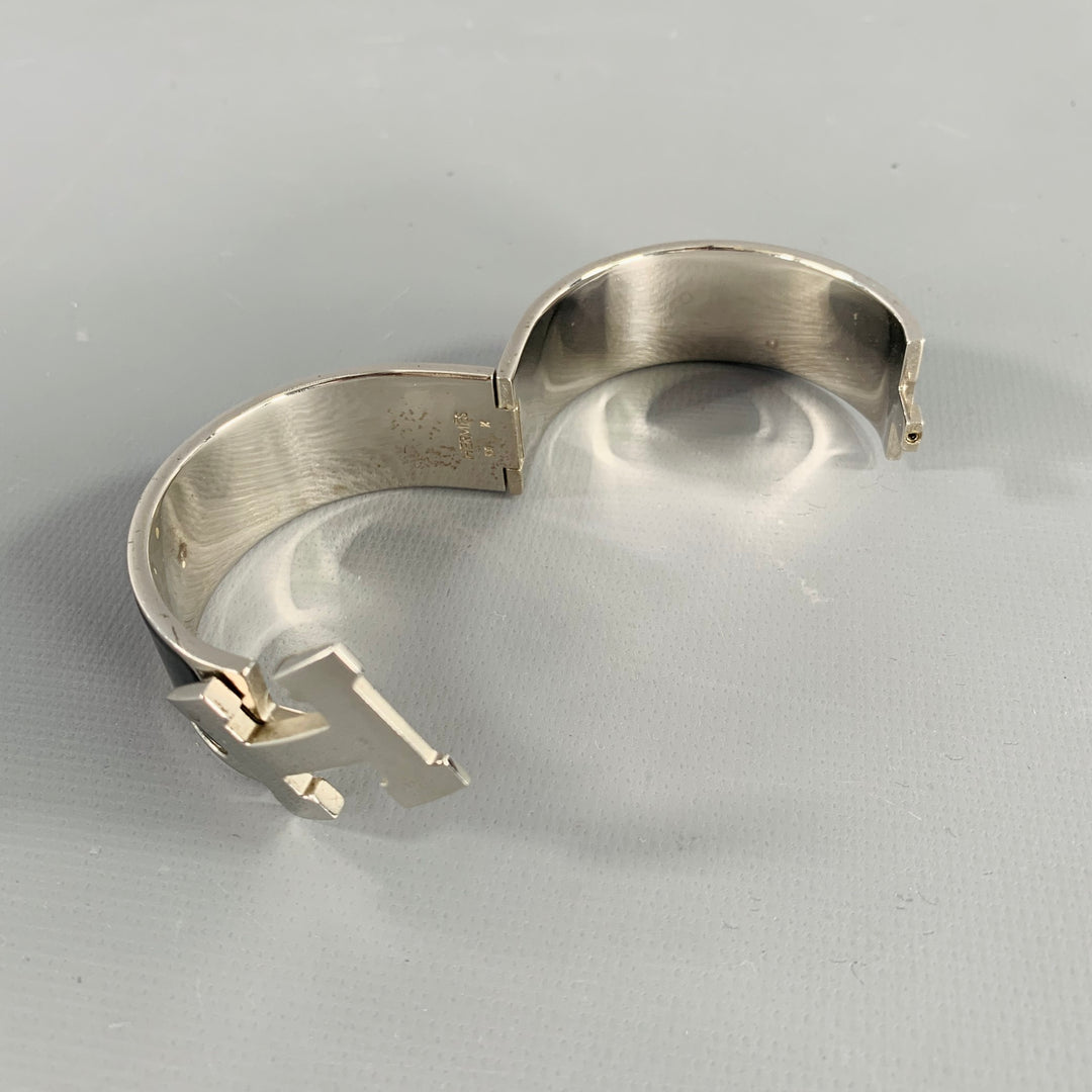HERMES Clic Clac H Silver Black Monogram Enamel Metal Toggle Closure Bracelet