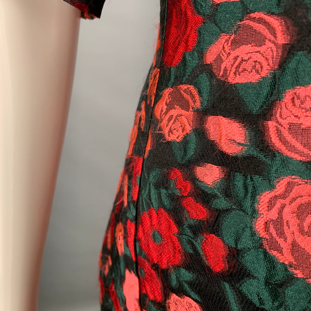 LELA ROSE Size 6 Black Red Silk Blend Floral Evening Cocktail Dress