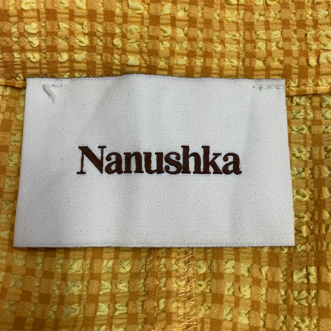 NANUSHKA Size L Yellow Brown Polyester Blend Plaid Short Sleeve Shirt