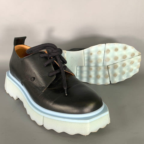 OFF WHITE Size 10 Black Blue Leather Lace Lace Up Shoes