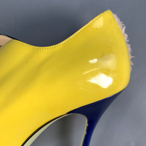 GIANNICO Size 8.5 Yellow Black Pink Color Block Mixed Fabrics Stiletto Pumps