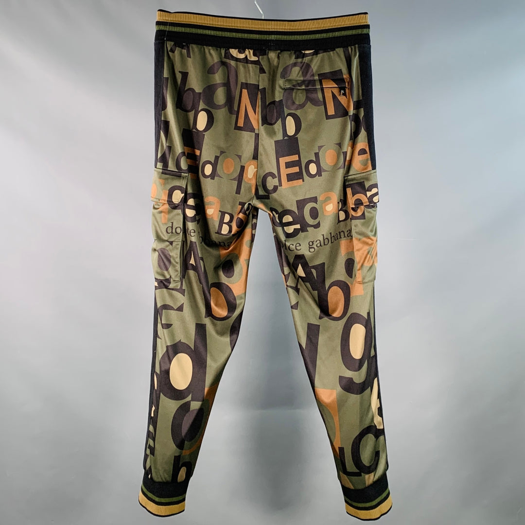 DOLCE & GABBANA Size 34 Black Olive Brown Logo Polyester Cargo Casual Pants