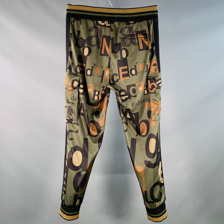 DOLCE & GABBANA Size 34 Black Olive Brown Logo Polyester Cargo Casual Pants