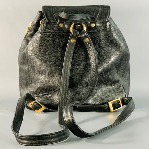 MCM Vintage Small Black Gold Leather Drawstring Backpack