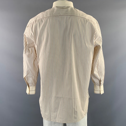 BRIONI Size XL Cream Red & Grey Stripe Cotton Button Up Long Sleeve Shirt