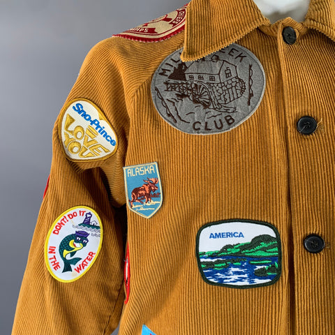 BODE Size M L Tan Multi Color Patches Cotton Buttoned Coat
