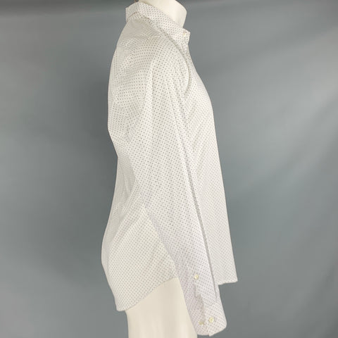 THEORY Size S White Black Dots Cotton Button Up Long Sleeve Shirt
