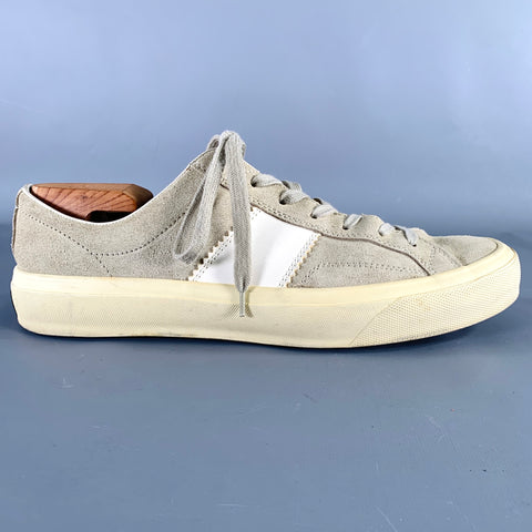 TOM FORD Size 10 Grey Taupe Suede Lace-Up Sneakers