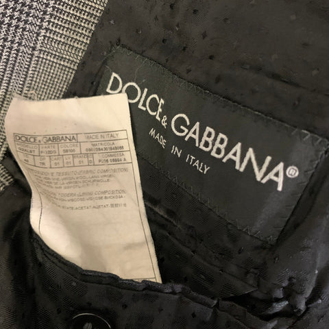 DOLCE & GABBANA Chest Size 38 Black White Plaid Virgin Wool Sport Coat