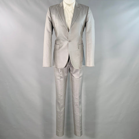 CALVIN KLEIN COLLECTION Size 40 Grey Metallic Cotton Blend Peak Lapel Suit