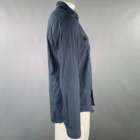 JOHN VARVATOS Size L Navy White Nailhead Cotton Patch Pocket Long Sleeve Shirt