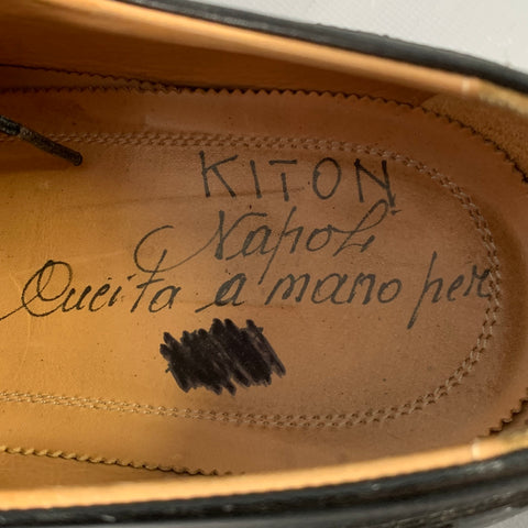 KITON Size 8.5 Black Leather Oxford Lace Up Shoes