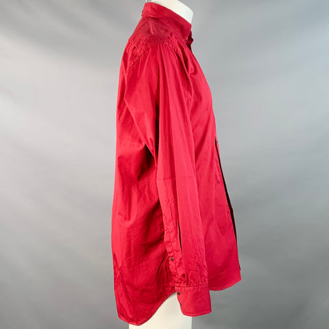 THIERRY MUGLER Size S Red Cotton One Pocket Snaps Long Sleeve Shirt