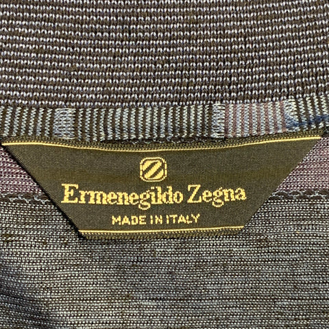 ERMENEGILDO ZEGNA Size 40 Navy Purple Stripe Linen One Pocket Polo