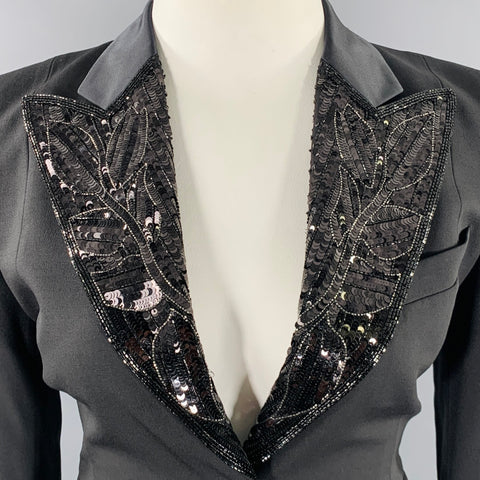 EMILIO PUCCI Size 12 Black Wool Mohair Sequined Jacket Blazer