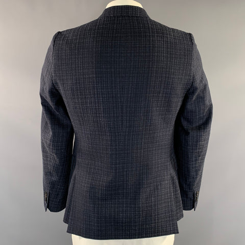 PAUL SMITH Chest Size 40 Navy Window Pane Wool Silk Notch Lapel Sport Coat