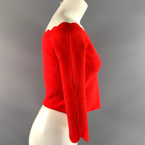 ALEXANDER MCQUEEN Size M Red Viscose Blend Floral Off Shoulder Dress Top