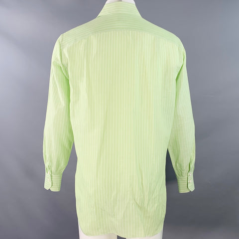BORRELLI Size M Green White Stripe Cotton Linen Long Sleeve Shirt
