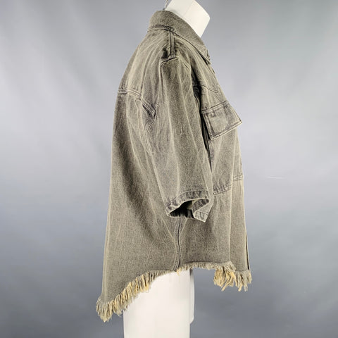 PRIVATE POLICY Size S Grey Washed Raw Edge Cropped Denim Shirt