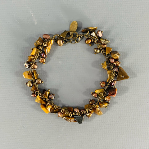 VINTAGE Brown Copper Gems Charm Bracelet