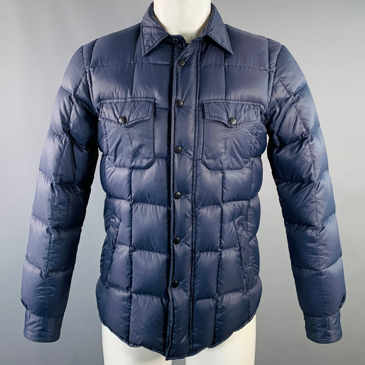 ASPESI Size M Navy Quilted Nylon Zip Snaps Jacket