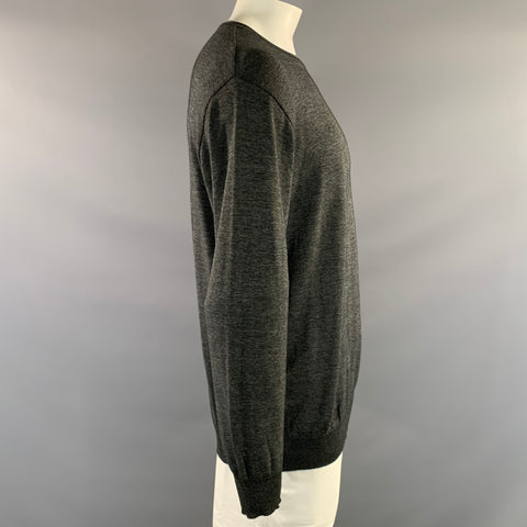 ERMENEGILDO ZEGNA Size L Dark Grey Heather Cotton Scoop Neck Pullover