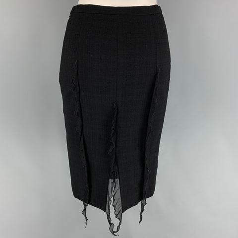 MOSCHINO Size 4 Black Silk Textured Pencil Below Knee Skirt