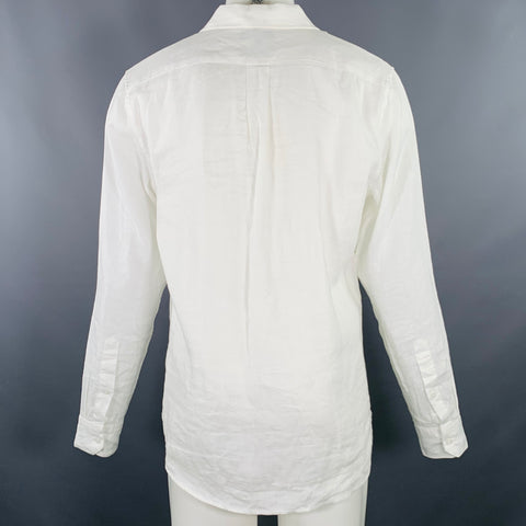 VINCE Size M White Linen One Pocket Long Sleeve Shirt