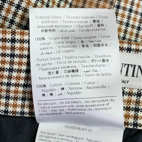 VALENTINO Taille 38 Costume en Laine à Carreaux Noirs, Blancs et Fauves avec Revers Cranté