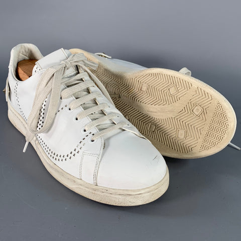 VALENTINO Size 10 White Perforated Leather Lace-Up Sneakers