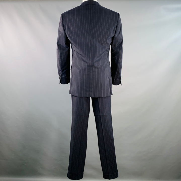 RALPH LAUREN Size 38 Regular Navy Grey Pinstripe Wool Notch Lapel Suit